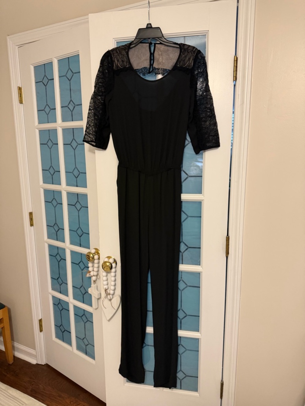 BCBGMaxAzria Black Lace-Sleeve Jumpsuit